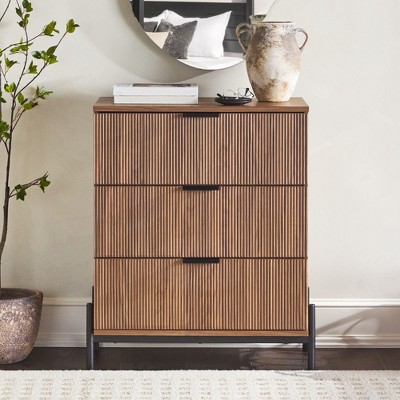 NicBex 3-Drawer Dresser with Reeded Drawer Finish,Mid-Century Style Bedroom Dressers,Chest of Drawers for Living Room,Dining Room,Study,Coffee