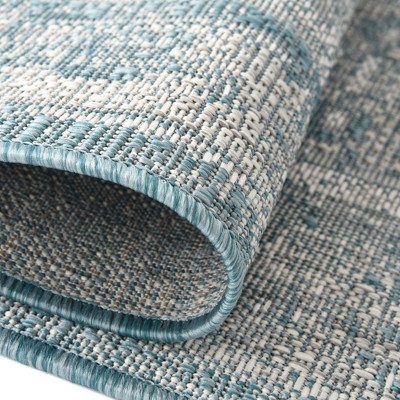 Aqua Blue Flat Woven Rectangular Outdoor Rug