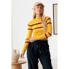 Slickblue Stripe Long Sleeve Crop Knit Top, Round Neck, Women’s Lightweight Top, Mustard, One Size - 2 of 4