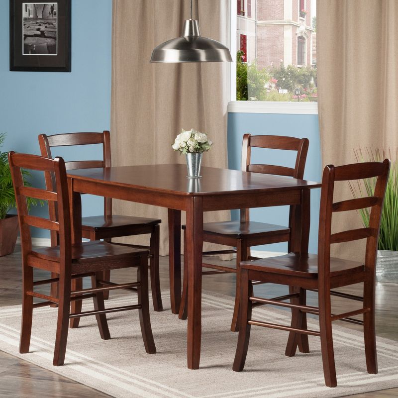 5pc Inglewood Dining Table with 4 Ladderback Chairs Walnut - Winsome, 4 of 5