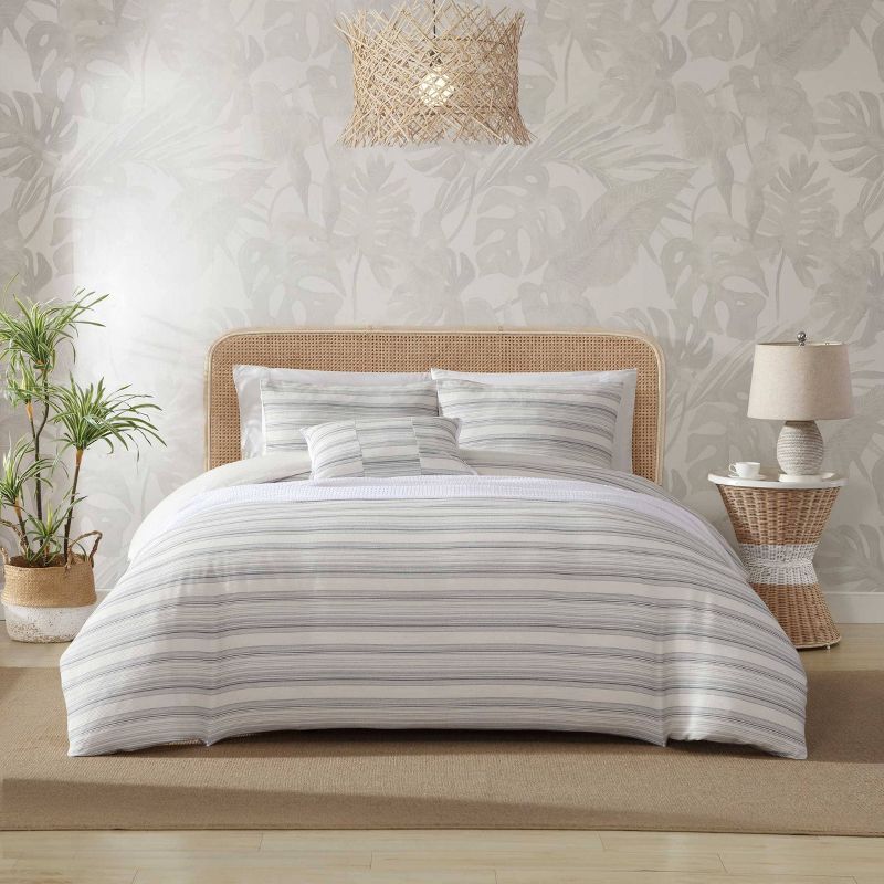 Tommy Bahama Full/Queen Island Micro Waffle Striped White Duvet Set White, 1 of 10