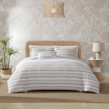 Tommy Bahama Full/Queen Island Micro Waffle Striped White Duvet Set White