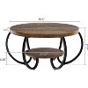 Acekool 30" Round Farmhouse Coffee Table with Storage Shelf, 2-Tier Rustic Wood Table with Curved Metal Legs for Small Spaces, Brown - 2 of 4