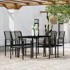 vidaXL 7-Piece Outdoor Patio Dining Set - Black, Steel and Glass Table with PVC Hollow Rattan Chairs - 2 of 4