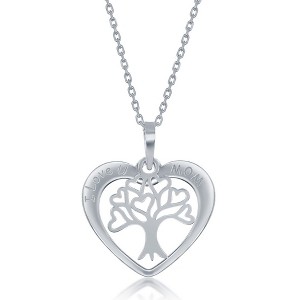 Bella Silver Sterling Silver 'I Love u Mom' Heart w/ Tree of Life Charm Necklace - Silver - 16+2 Inch - 1 of 3