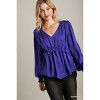 Slickblue Satin Baby Doll Top for Women, V-Neck with Ruffle Detail, Long Sleeve Blouse, Black/Wine/Sapphire, Size S-L - 2 of 4