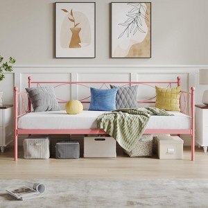 Twin Metal Daybed with Lockable Trundle, Modern Space-Saving Sofa Bed Frame with Steel Slat Support for Bedroom & Guest Room - 1 of 4
