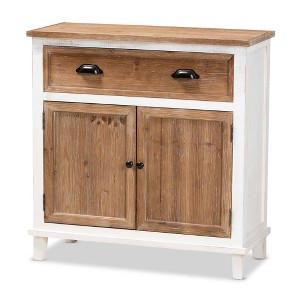 Glynn Wood 2 Door Storage Cabinet White/Brown - Baxton Studio: No Assembly, Weathered Oak Finish, Metal Handles - 1 of 4