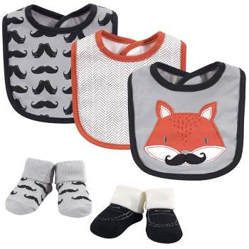 Hudson Baby Infant Boy Cotton Bib and Sock Set 5pk, Mr Fox, One Size