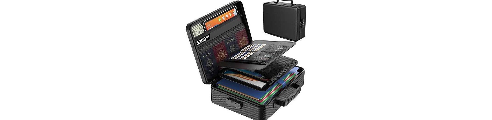 Fireproof & Waterproof Document Safe Box with Lock - Portable Hard Case for Files, Laptop, Passports & Certificates