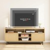 Homhougo Fluted TV Stand for 80 inch TV, Natural Entertainment Center with 2 Sliding Fluted Doors and Metal Support Leg Natural - 4 of 4