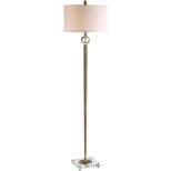 Uttermost Modern Floor Lamp 68" Tall Plated Brushed Brass Metal Crystal Off White Linen Fabric Drum Shade for Living Room Reading