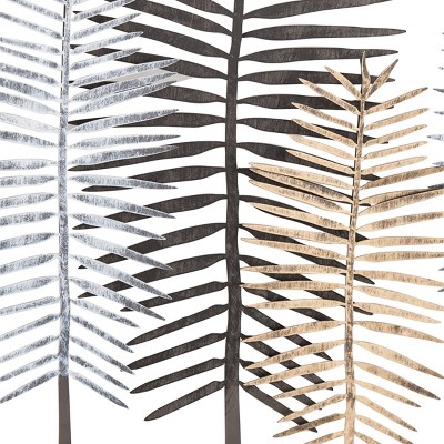 Modern Black and Gold Metal Leaf Wall Sculpture with Frame
