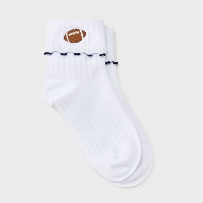 Women's Game Day Embroidered Football Pointelle Bobby Socks with Lettuce Edge Cuff - Wild Fable™