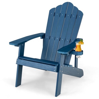 Tangkula Patio HIPS Outdoor Weather Resistant Slatted Chair Adirondack Chair w/ Cup Holder