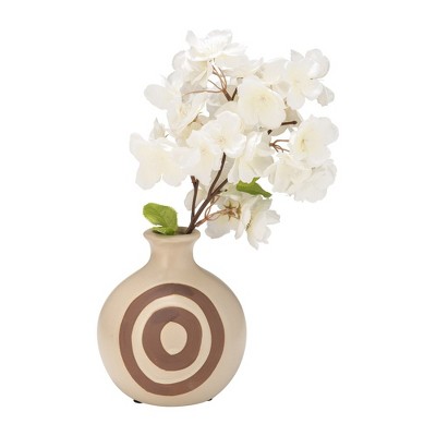 Ivory and Beige Round Ceramic Abstract Vase