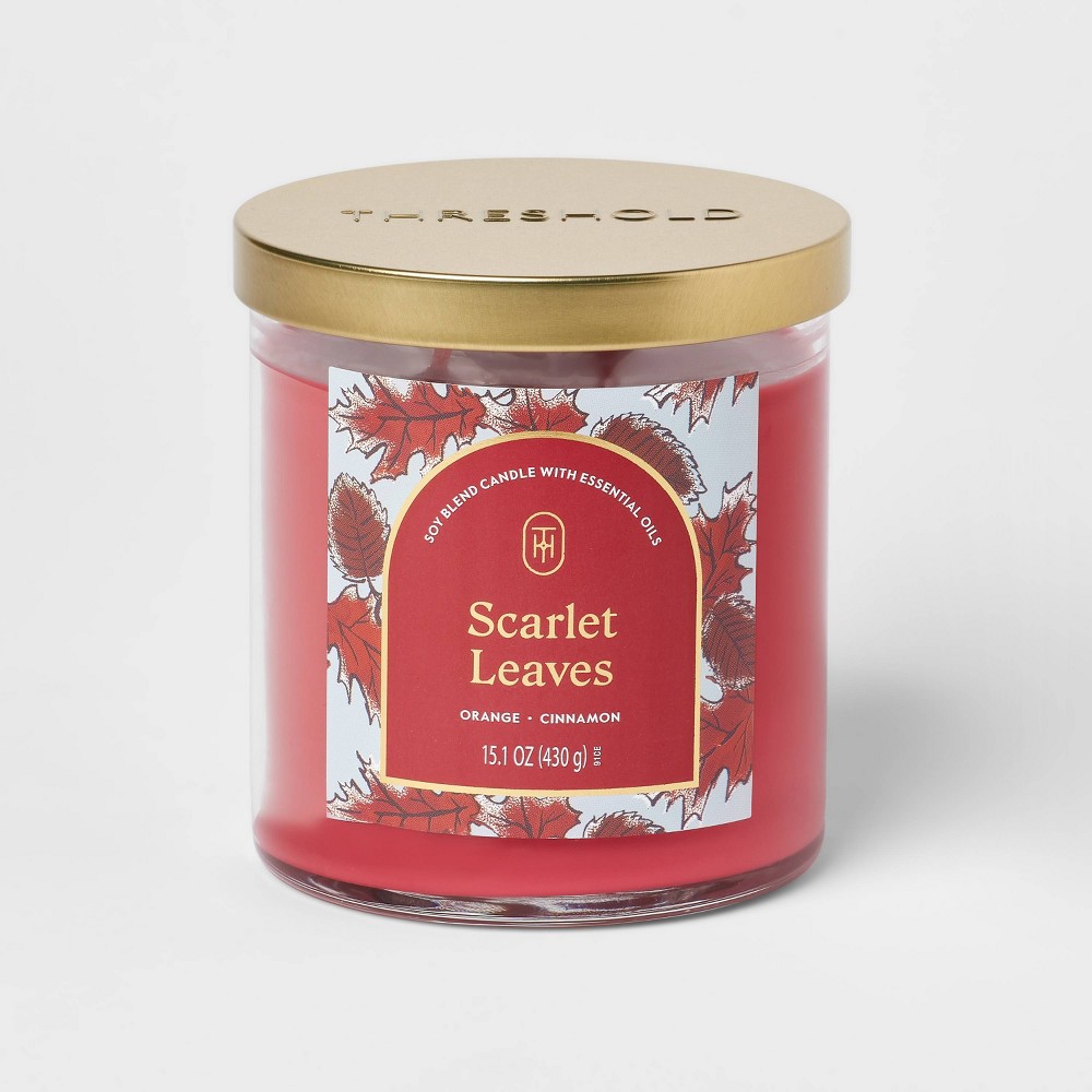 Photos - Other interior and decor 15.1oz 2-Wick Lidded Glass Jar Candle Scarlet Leaves - Threshold™