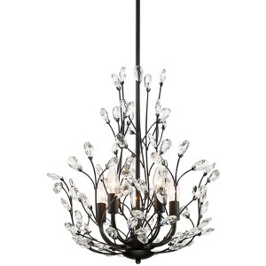 Regency Hill Aurine Matte Black Pendant Chandelier 18" Wide Modern Clear Crystal Glass Leaf 5-Light Fixture for Dining Room Foyer House Kitchen Island - 1 of 4