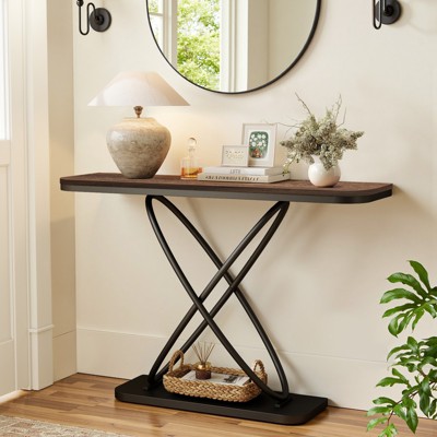 Bekrvio 47.4" Farmhouse Console Table - Rustic Entryway Table with Black Metal Frame | Narrow Sofa Table for Living Room, Hallway, Foyer