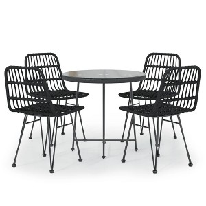vidaXL Garden Dining Set Black Poly Rattan Medium Tough - Black - 1 of 4