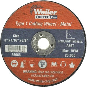 Weiler Vortec   Type 1 3 In. x 1/16 In. x 3/8 In. Metal/Plastic Cut-Off Wheel - 1 of 1