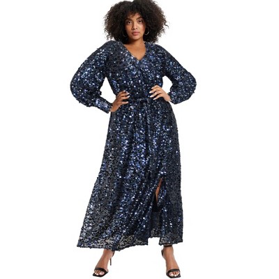 June + Vie by Roaman's Women's Plus Size Evyre Side Slit Sequin Dress