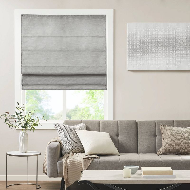 Aberdeen Printed Faux Silk Room Darkening Cordless Roman Blinds and Shade Gray, 1 of 11