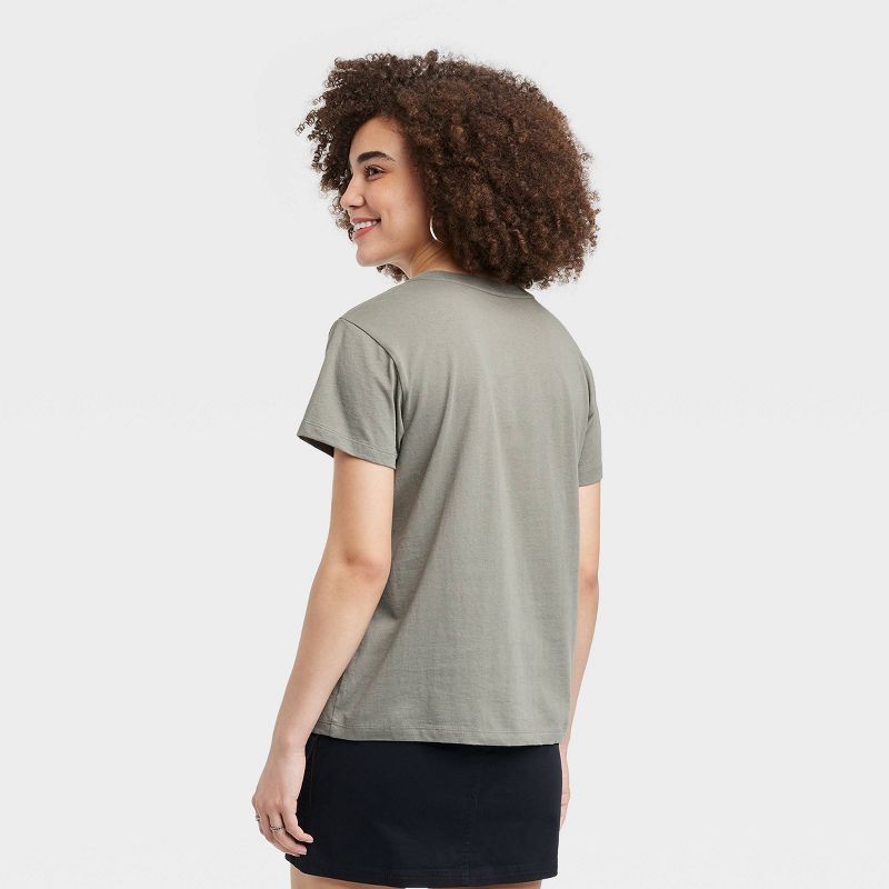 Women's Floral Mushroom Short Sleeve Graphic T-Shirt - Olive Green, 2 of 6