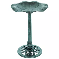 Best Choice Products Lily Leaf Pedestal Bird Bath Decoration for Patio, Garden, Backyard w/ Floral Accents  Green