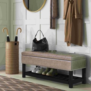 CAVINAS Faux Leather Storage Ottoman Bench,Upholstered Ottoman with Open Slat Bottom Shelf for Living Room,Bedroom - 1 of 4