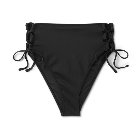 Women's Lace-Up High Waist High Leg Extra Cheeky Bikini Bottom - Shade &  Shore™ Black S
