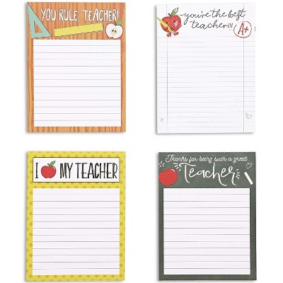 4 Pack Teacher Appreciation Notepads Notebooks Memo Pad Books Lined Paper for Teacher Appreciation Week, 4 x 5.2 Inches, 50 Sheets Per Book