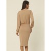 Seta T Women's Boat Neck Ruched Lantern Sleeve High Waist Side Slit Hem Midi Dress - 4 of 4