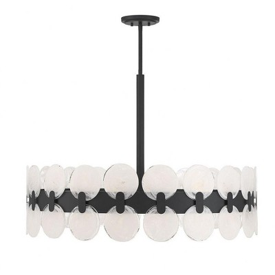 Matte Black 10-Light Chandelier with Strie Piastra Glass