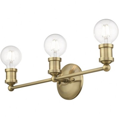 Antique Brass 3-Light Vanity Sconce with Exposed Bulbs
