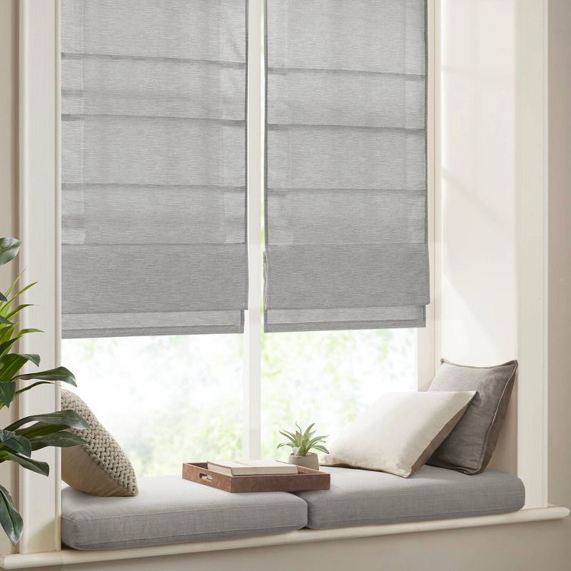 Aberdeen Printed Faux Silk Room Darkening Cordless Roman Blinds and Shade Gray, 4 of 11