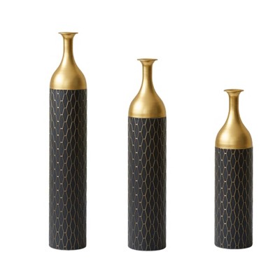 Infurnic Decorative Vases 3PCS Twigs Dried Flowers Antique Worn Vases, High Independent Stand for Living Room, Entryway, Black, 5.91"*3.15"*34.25