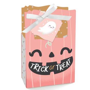 Big Dot of Happiness Pastel Halloween - Pink Pumpkin Party Favor Boxes - Set of 12