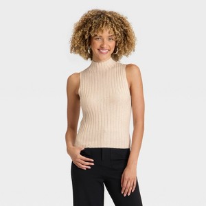 Women's Mock Neck Ribbed Sweater Tank - A New Day™ - 1 of 3