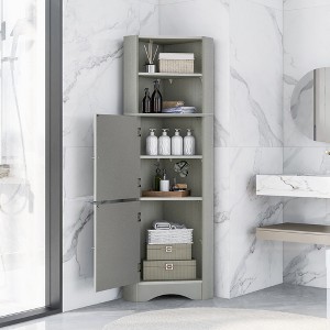 TiramisuBest Tall Bathroom Corner Cabinet, Freestanding Storage Cabinet with Doors and Adjustable Shelves, MDF Board, Gray - 1 of 4