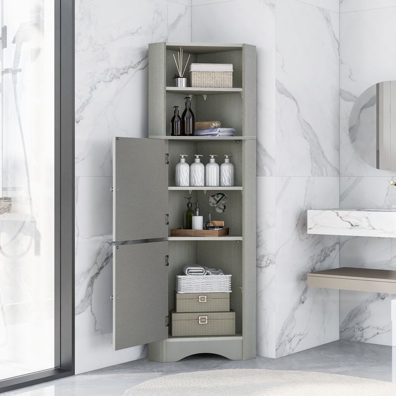Tall Bathroom Freestanding Corner Cabinet With Door And Adjustable Shelves - ModernLuxe, 2 of 10