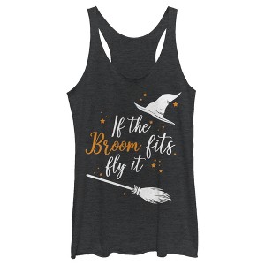 Women's Lost Gods Halloween If the Broom Fits Fly It Racerback Tank Top - 1 of 4