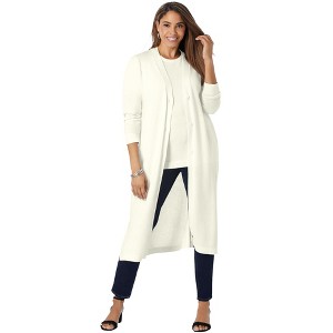 Jessica London Women's Plus Size Fine Gauge Duster Cardigan - 1 of 4