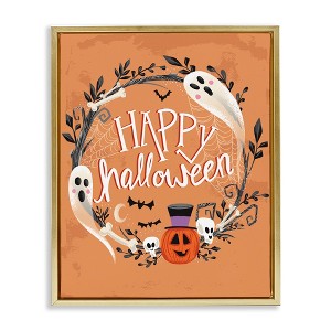 Stupell Industries Happy Haunts Halloween Wreath Floating Frame Canvas Art - 1 of 4