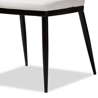 Set of 4 White Faux Leather Upholstered Dining Chairs with Black Metal Legs