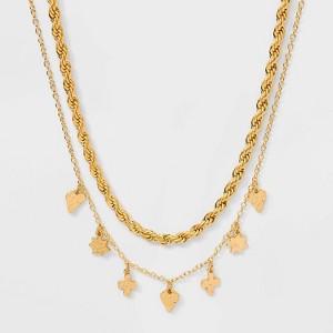 Twisted Chain and Charm Multi-Strand Necklace - Wild Fable™ Gold: Iron, Zinc Alloy, Cubic Zirconia, Lobster Claw Clasp - 1 of 3