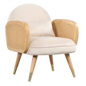 Dining Chairs Foam Upholstered Back Rest Seat Rattan Armrest Accent Rattan Chair With Metal Legs Mid Century Armchair For Restaurants Living Rooms - 1 of 4