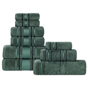 Zero Twist Cotton Solid and Floral Jacquard 9 Piece Bathroom Towel Set by Blue Nile Mills - 1 of 4