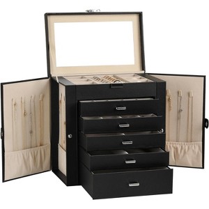 6-Tier Jewelry Box with Mirror, 5 Drawers, PU Leather Organizer - 1 of 4
