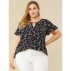 Agnes Orinda Plus Size Womens Tops Keyhole Flutter Short Sleeve Chiffon Floral Pattern - 3 of 4